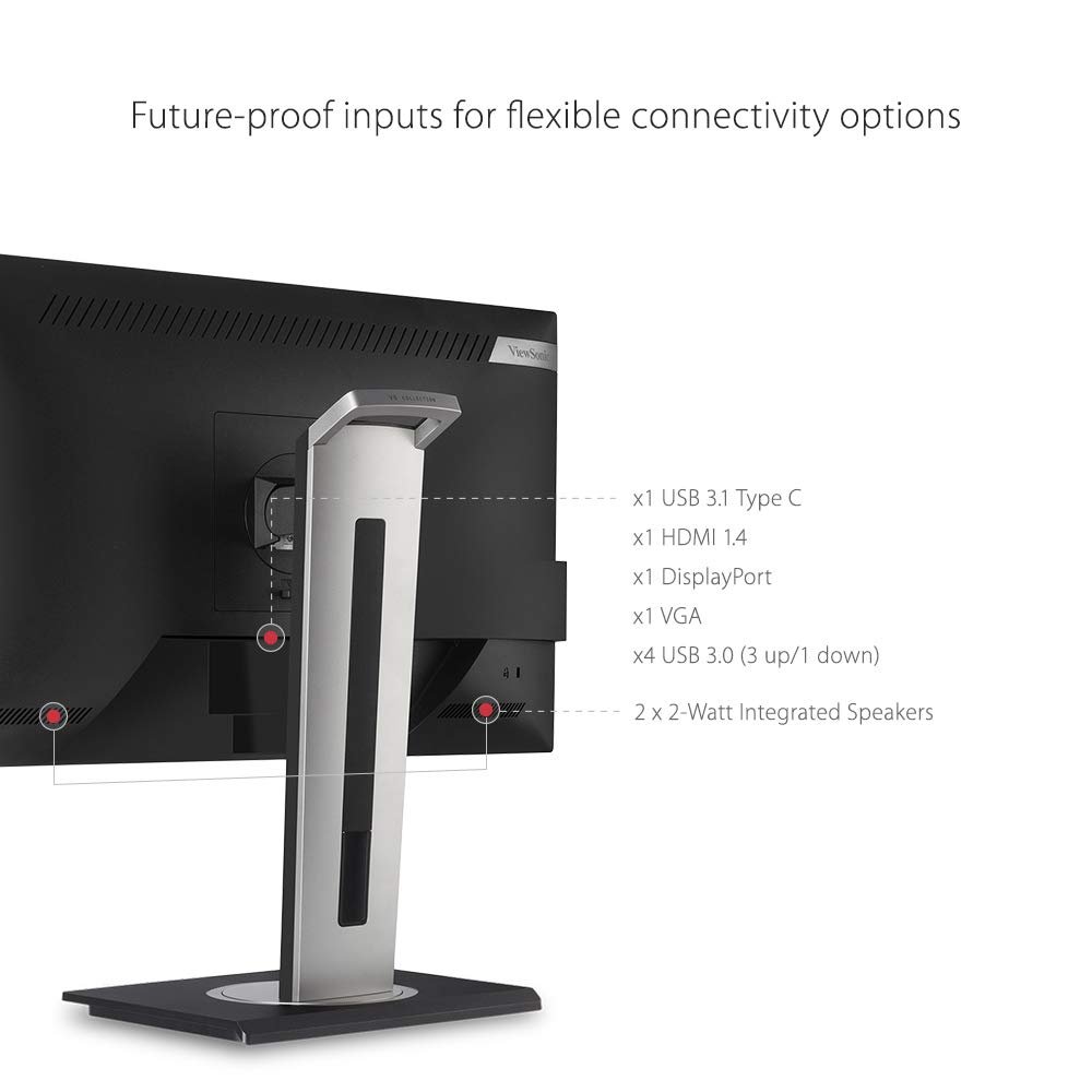 ViewSonic (from USA) - VG2455 60.96 Cm (24") FHD IPS Professional Monitor with USB Type-C 60W Charge Back,Height Adjustment,Tilt, Pivot,Swivel, 3-SideFrameless, HDMI,DP, USB-C, vDisplay - Image 3