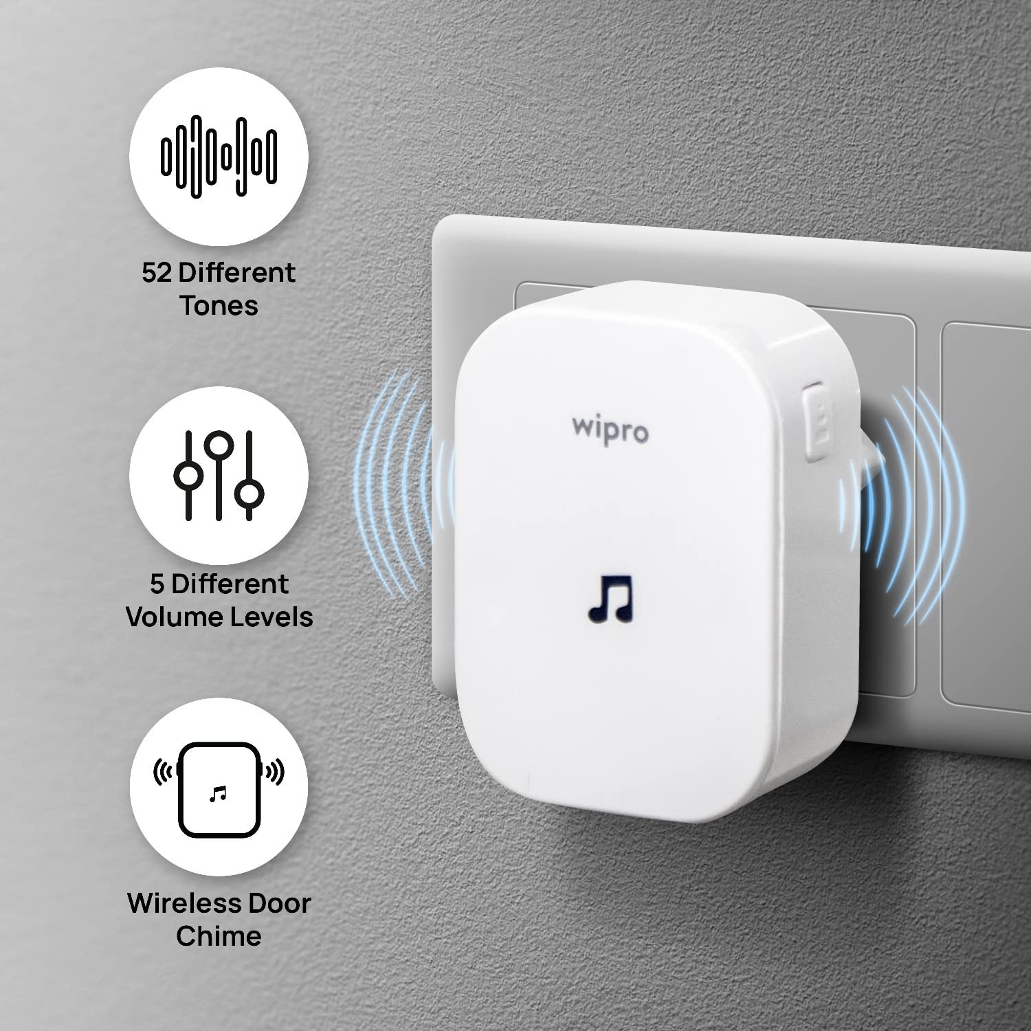 Wipro Smart Wireless Doorbell | 2 MP 1080p Full HD Camera with Night Vision | AI Smart Motion Detection | Two-Way Communication | Wireless Chime with 52 Tunes | IP65 Protection | Black - Image 4