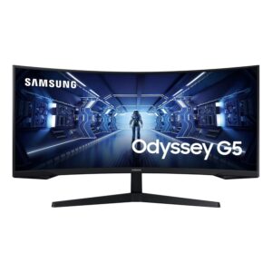 Samsung 34-inch (86.42cm) Odyssey G5 Ultra WQHD 3440 x 1440 Resolution 1000R Curved VA Gaming Monitor, 165 Hz, 1ms, HDR10, AMD FreeSync Premium, DP, HDMI, Headphone Jack (LC34G55TWWWXXL, Black)