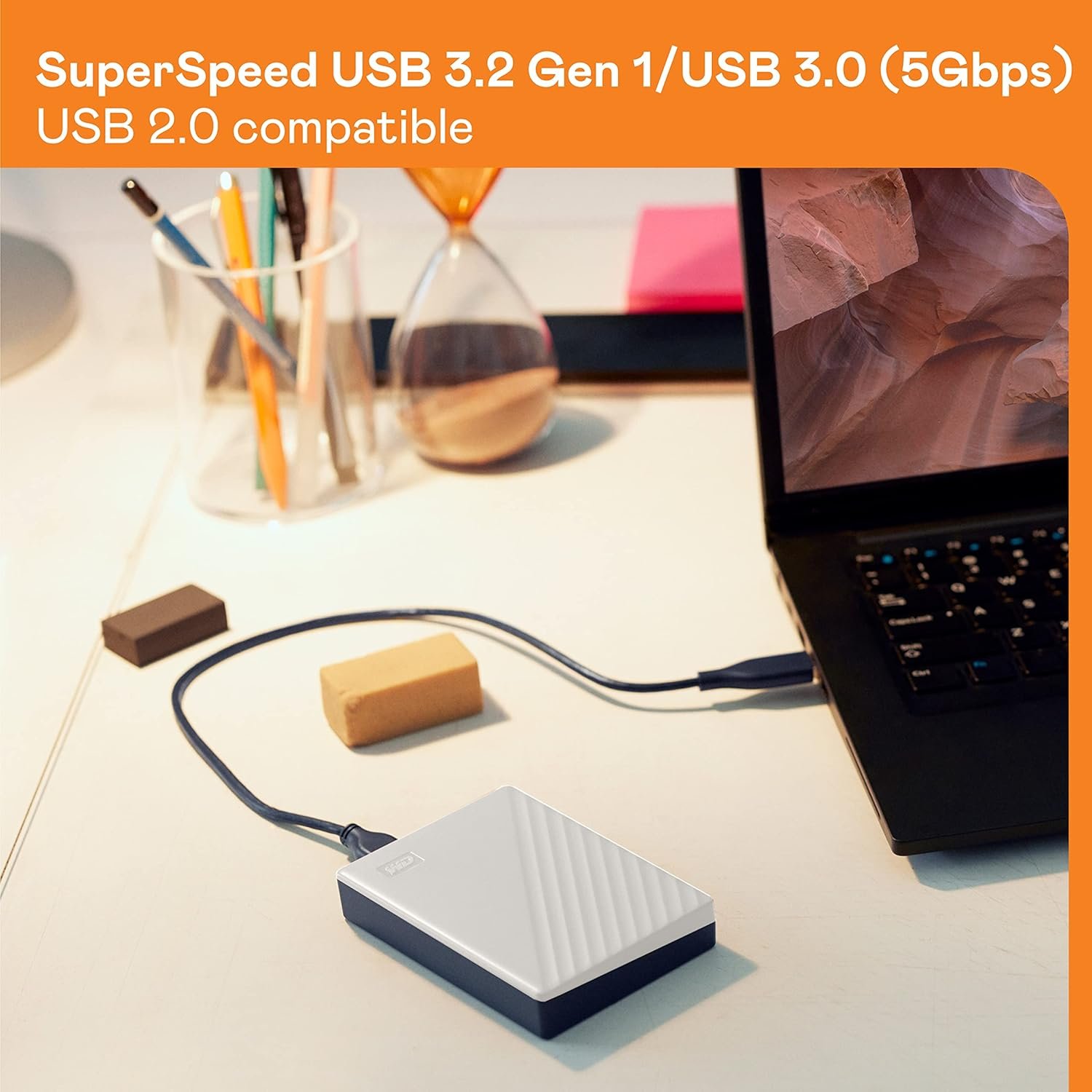 Western Digital WD 2TB My Passport Portable Hard Disk Drive, USB 3.0 with Automatic Backup, 256 Bit AES Hardware Encryption,Password Protection,Compatible with Windows and Mac, External HDD-White - Image 4