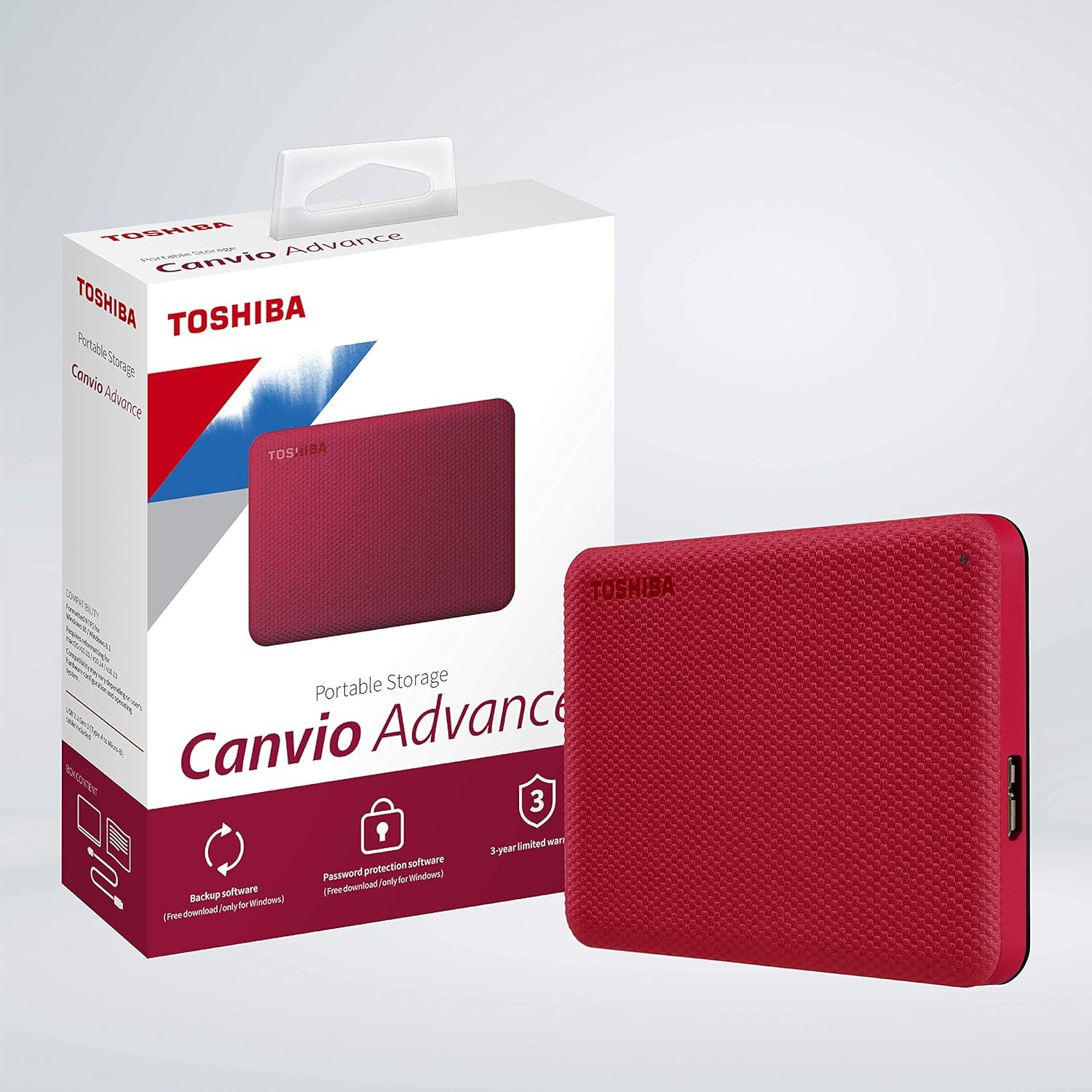 TOSHIBA Canvio Advance 2TB Portable External HDD - USB3.0 for PC Laptop Windows and Mac, 3 Years Warranty, External Hard Drive - Red - Image 3