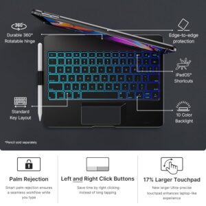 Alternative view of iPad Keyboard Case for 10.2-inch iPad 8th Generation (2020), 7th Gen, Air 3, Pro 10.5 in 11 Colors - 10 Color Backlight, 7 Modes, 360° Rotatable, Slim Protective Cover, Apple Pencil Holder (Black)