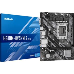 Asrock H610M-HVS/M.2 R2.0 Motherboard, Intel Socket 1700, 12th Gen, Micro ATX, DDR4 3200MHz, 1x PCIe 4.0 x16, 1x PCI-e 3.0 x1, 7.1 Channel Audio, Ultra M.2, USB 3.2 Gen1, Gigabit LAN, HDMI, VGA