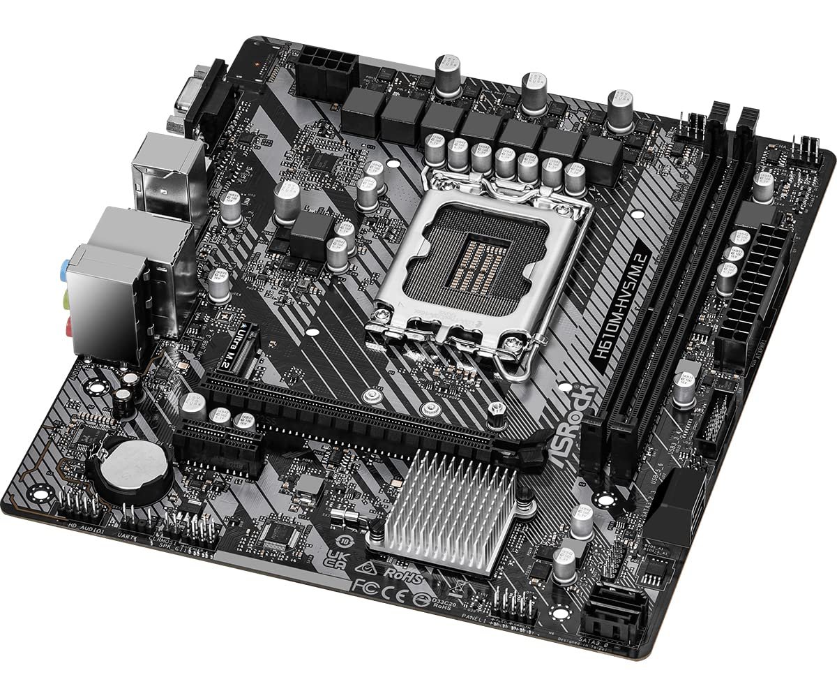 Asrock H610M-HVS/M.2 R2.0 Motherboard, Intel Socket 1700, 12th Gen, Micro ATX, DDR4 3200MHz, 1x PCIe 4.0 x16, 1x PCI-e 3.0 x1, 7.1 Channel Audio, Ultra M.2, USB 3.2 Gen1, Gigabit LAN, HDMI, VGA - Image 2