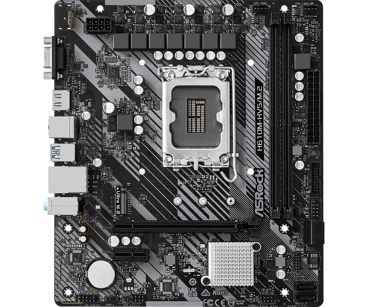 Asrock H610M-HVS/M.2 R2.0 Motherboard, Intel Socket 1700, 12th Gen, Micro ATX, DDR4 3200MHz, 1x PCIe 4.0 x16, 1x PCI-e 3.0 x1, 7.1 Channel Audio, Ultra M.2, USB 3.2 Gen1, Gigabit LAN, HDMI, VGA - Image 3