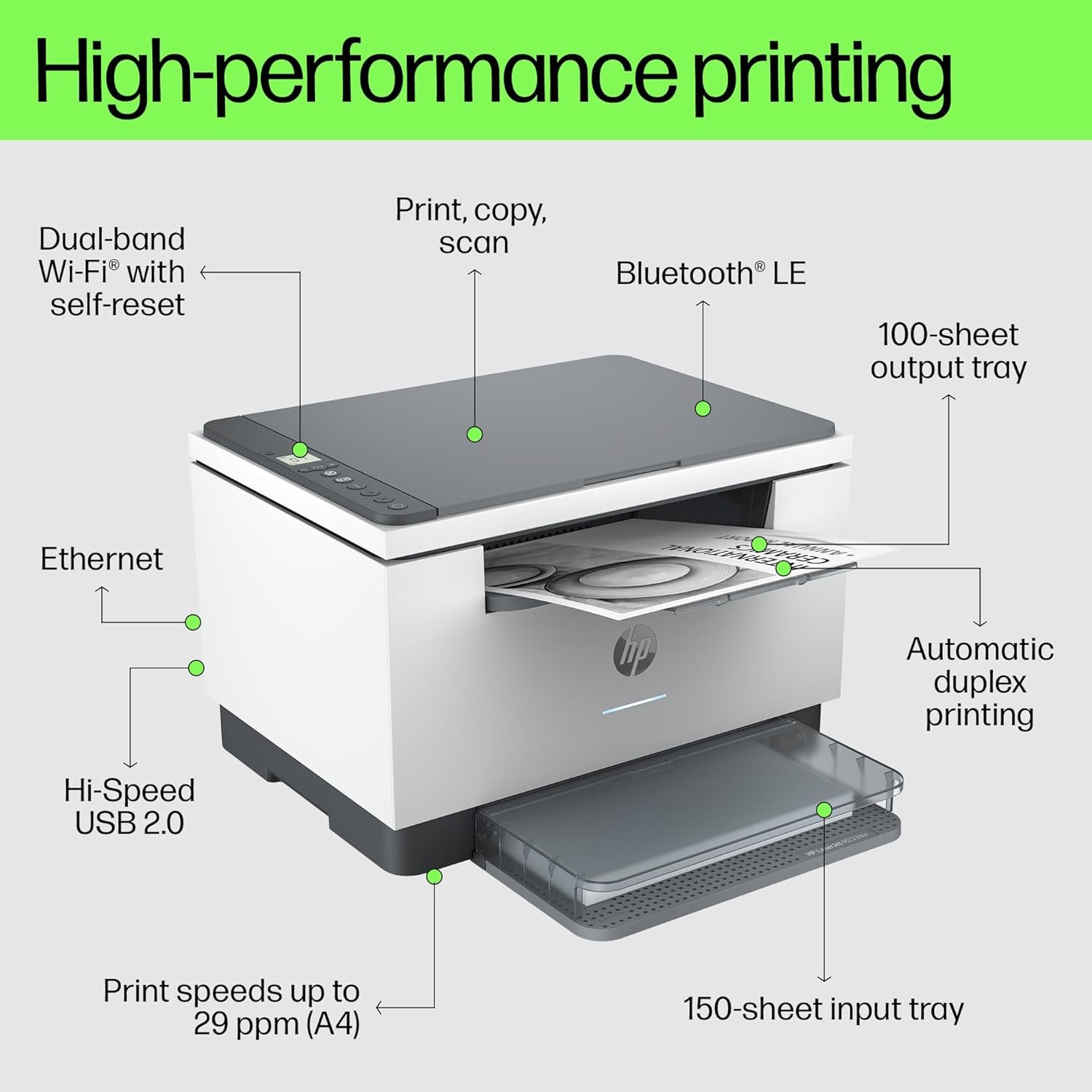 HP Laserjet MFP M233dw Printer, Wireless, Print, Copy, Scan, Hi-Speed USB 2.0, Ethernet, Bluetooth LE, Up to 30 ppm, 150-sheet Input Tray, Auto Duplex Printing, Black and White, 6GX04A - Image 3