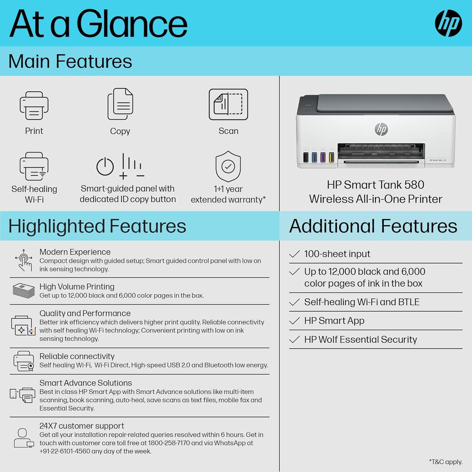 HP Smart Tank 580 AIO (Print,Copy & Scan) WiFi Colour Printer with 1 Extra Black Ink Bottle (Upto 12000 Black & 6000 Colour Prints) &1 Year Additional Warranty with PHA - Image 4
