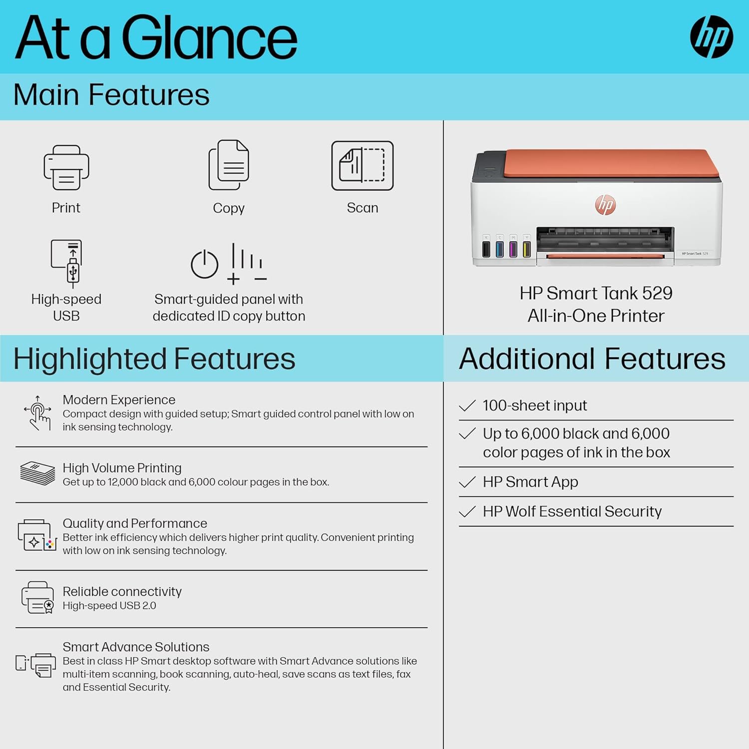 HP Smart Tank 529 All-in-one Colour Printer (Upto 6000 Black and 6000 Colour Pages Included in The Box). - Print, Scan & Copy for Office/Home - Image 4