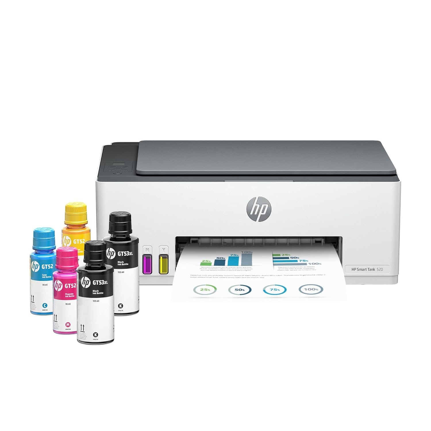 HP Smart Tank 520 AIO (Print, Scan& Copy) Colour Printer with 1 Extra Black Ink Bottle (Upto 12000 Black & 6000 Colour Prints) & 1 Year Additional Warranty with PHA