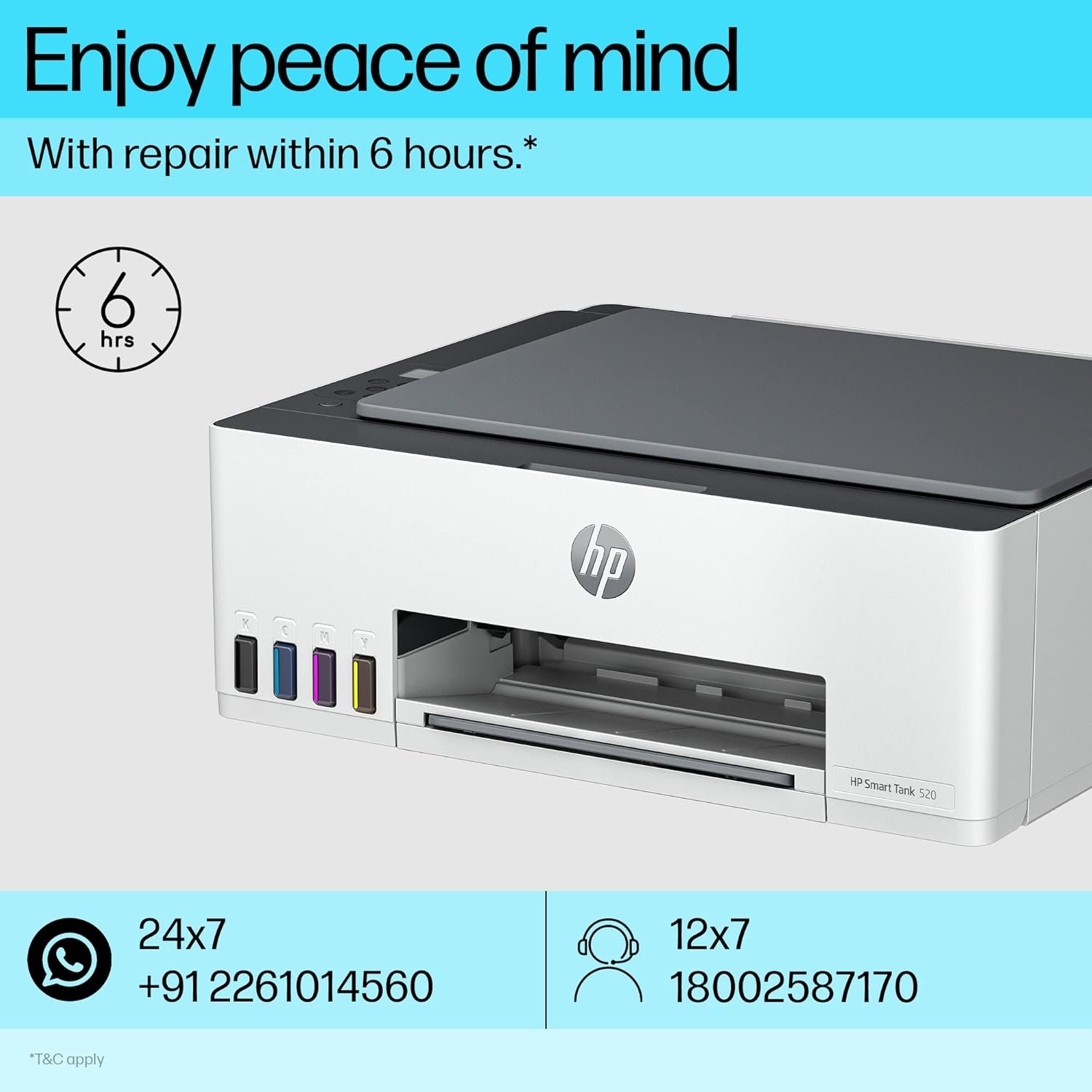 HP Smart Tank 520 AIO (Print, Scan& Copy) Colour Printer with 1 Extra Black Ink Bottle (Upto 12000 Black & 6000 Colour Prints) & 1 Year Additional Warranty with PHA - Image 4