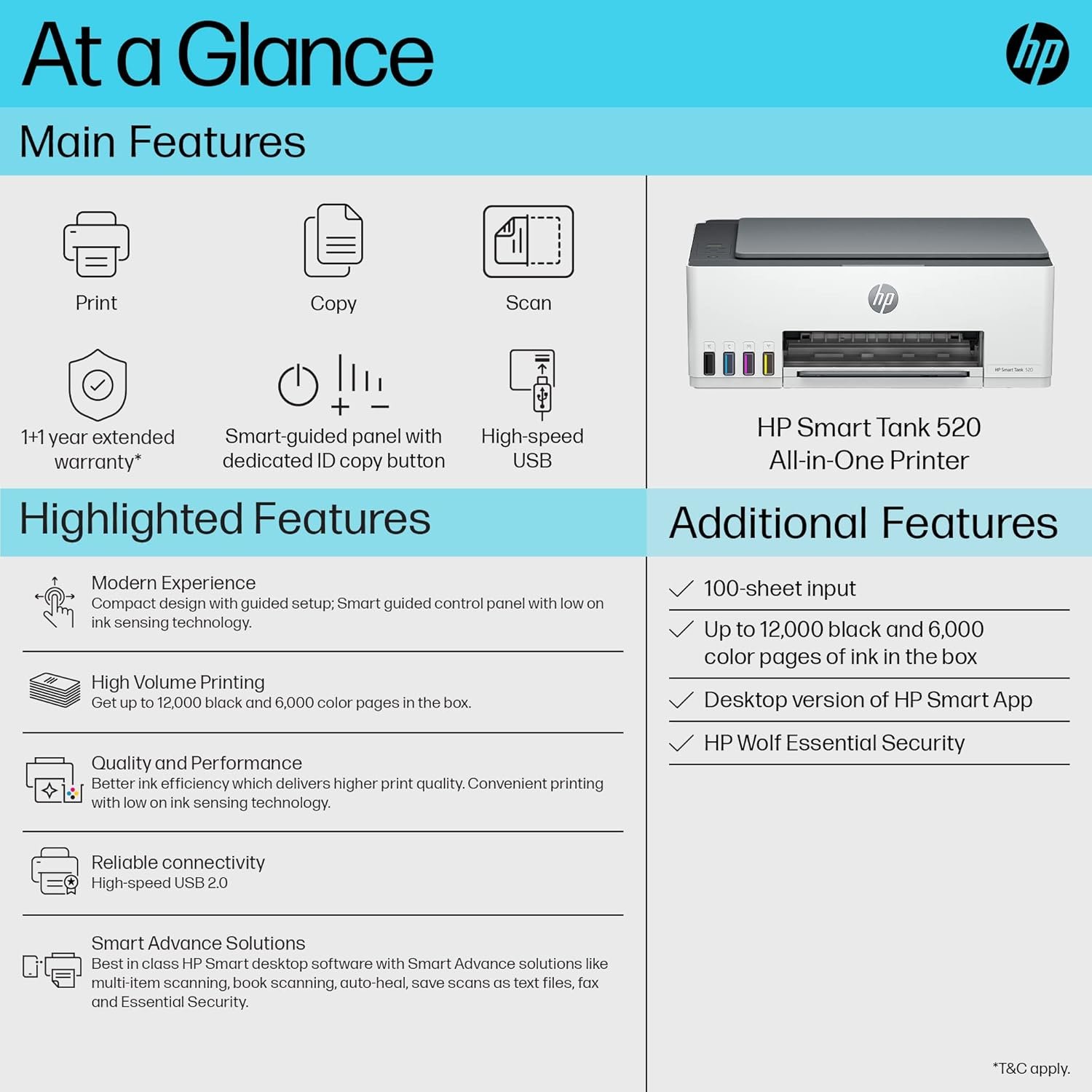 HP Smart Tank 520 AIO (Print, Scan& Copy) Colour Printer with 1 Extra Black Ink Bottle (Upto 12000 Black & 6000 Colour Prints) & 1 Year Additional Warranty with PHA - Image 5