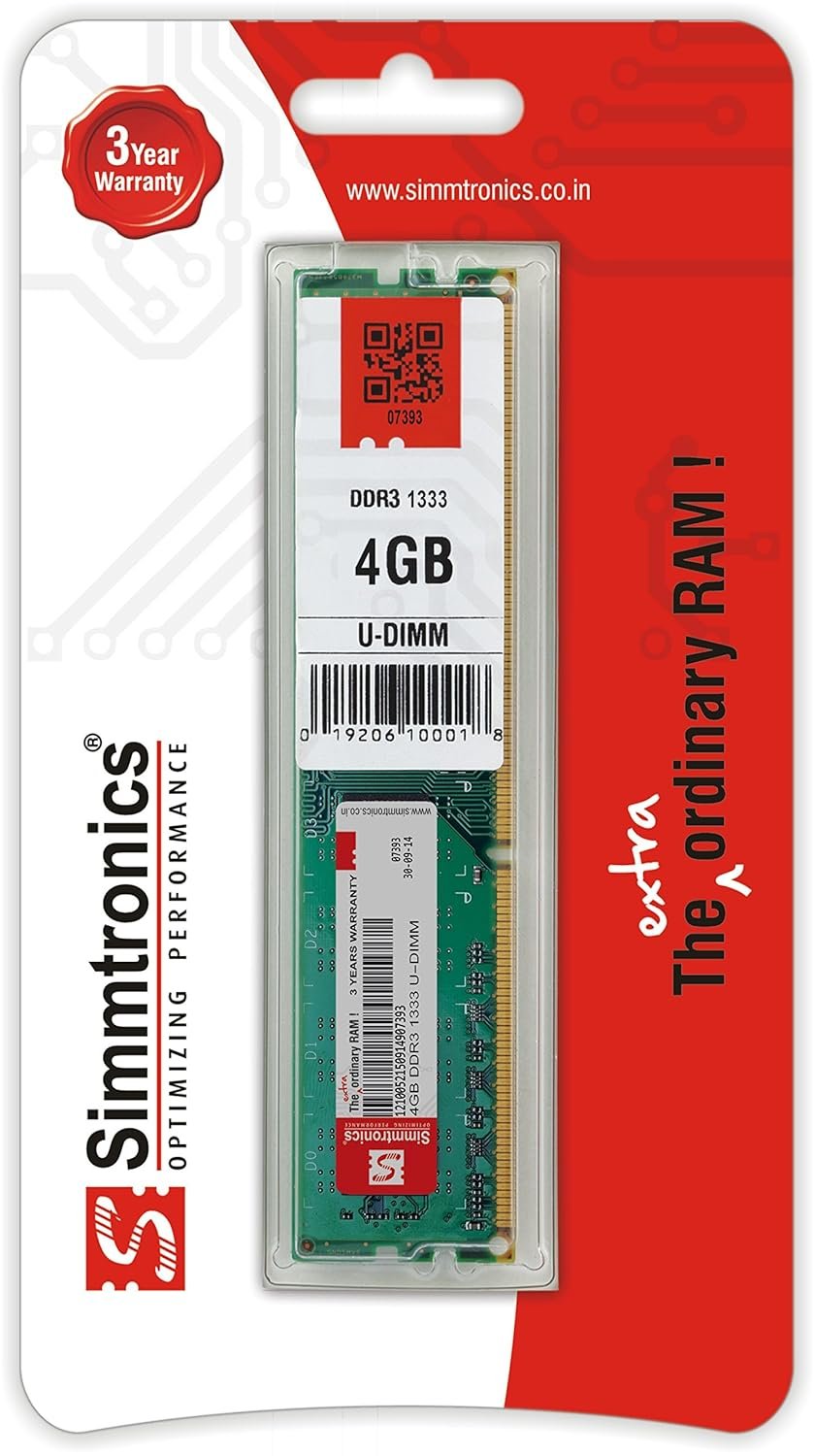 Simmtronics 4GB DDR3 Desktop RAM 1333 MHz (PC 10600) with 3 Year Warranty