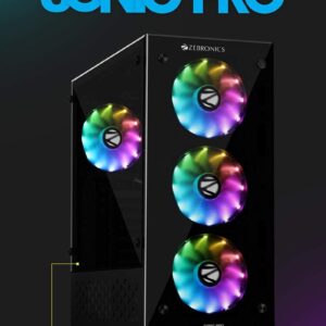 ZEBRONICS ZEB-SONIC PRO PREMIUM GAMING CABINET COMES WITH TEMPERED GLASS FRONT & SIDE PANEL,120MM REAR & FRONT RGB LED FAN