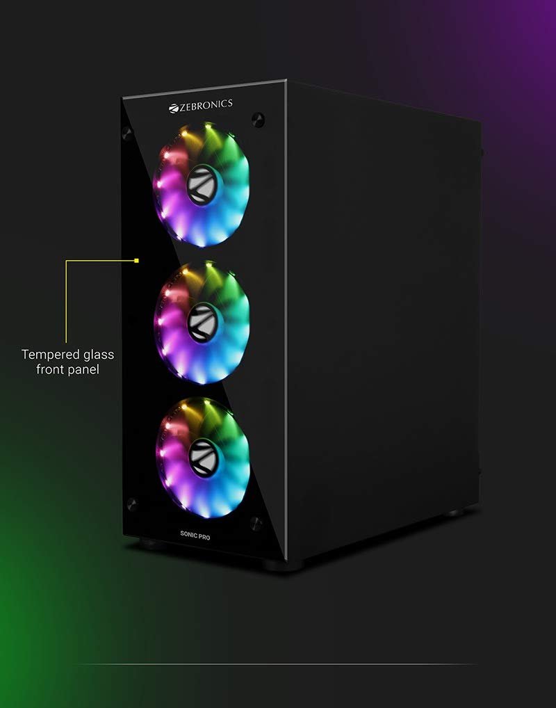 ZEBRONICS ZEB-SONIC PRO PREMIUM GAMING CABINET COMES WITH TEMPERED GLASS FRONT & SIDE PANEL,120MM REAR & FRONT RGB LED FAN - Image 4