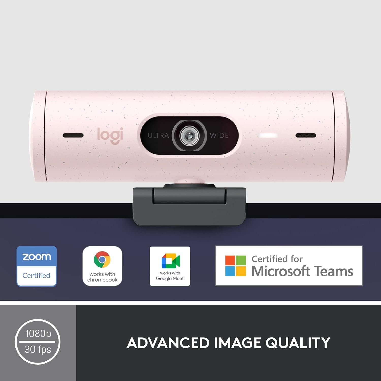 Logitech Brio 500 Full Hd Webcam with Auto Light Correction, Show Mode, Dual Noise Reduction Mics, Webcam Privacy Cover, Works with Microsoft Teams, Google Meet, Zoom, USB-C Cable - White - Optical - Image 4