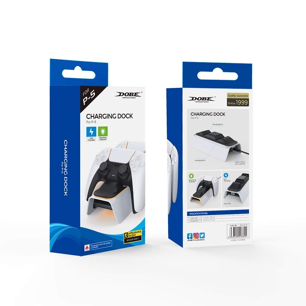 Dobe Sameo Ps5 Controller Charger, Dobe Upgraded 3H Charging Perfect Compatible With Sony Dualsense Controller, Safety Chip Protection Dock Station With Led Indicator Usb C Ports, White - Image 3