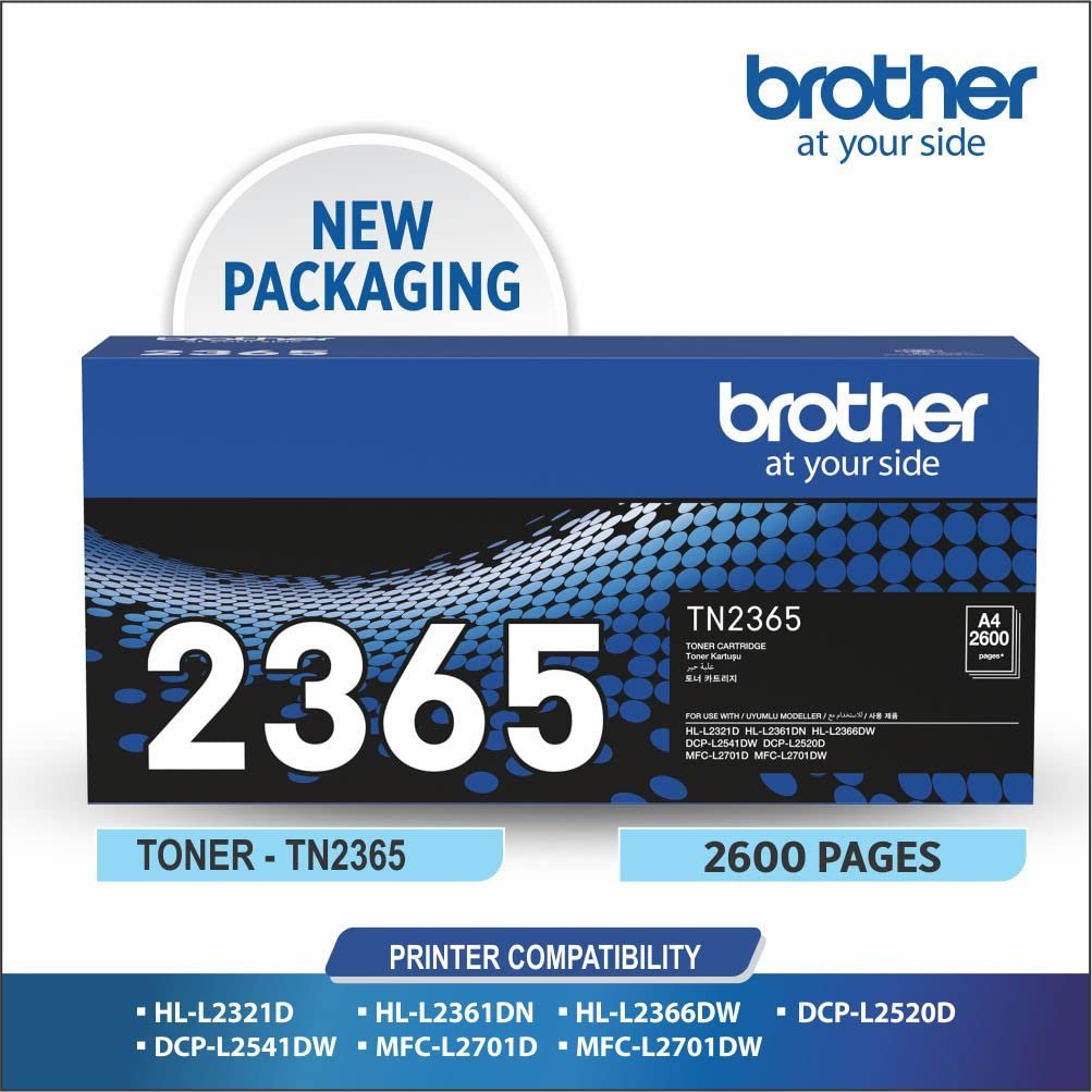 Brother Toner TN-2365 Has 2600 Pages Yield Compatible with HL-L2321D HL-L2361DN HL-L2366DW DCP-L2520D DCP-L2541DW MFC-L2701D and MFC-L2701DW